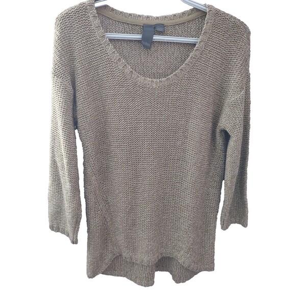 QUINN Heathered Tan Knit Pullover Hi-Low Sweater Women's Medium - Picture 1 of 9
